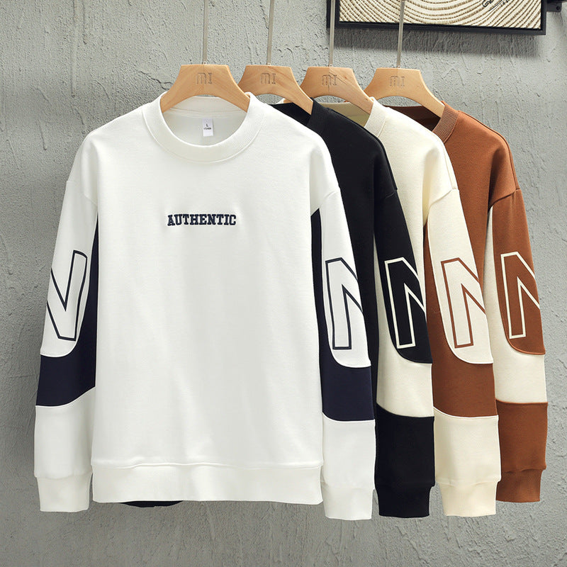 Loose Color Matching Round Neck Long Sleeve T-shirt Casual Top