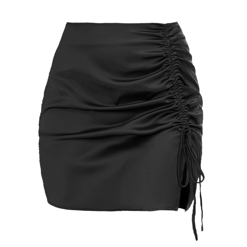 Falda plisada con cremallera de cintura alta para mujer