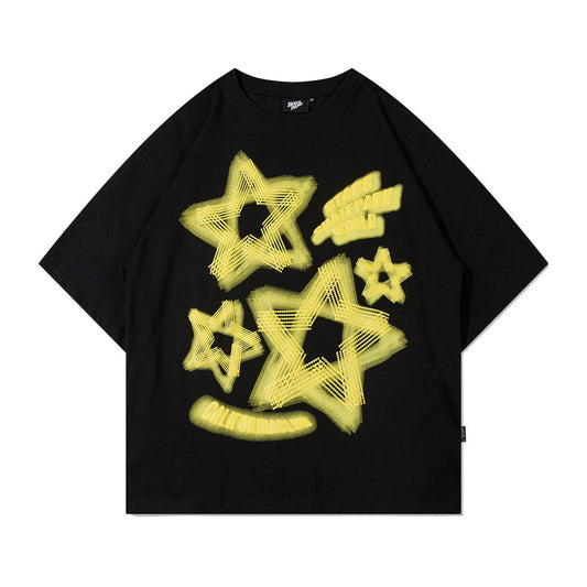 Niche High Street Five-pointed Star Printed Short Sleeve