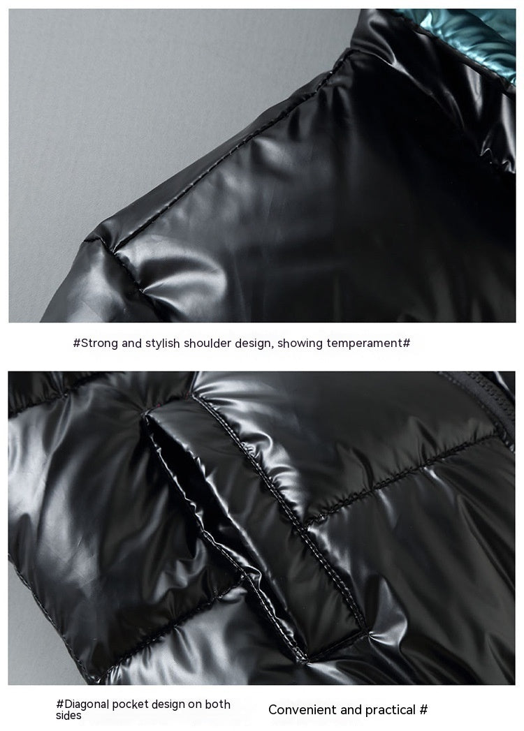 Winter Down Thick Bright Leather Cotton-padded Jacket