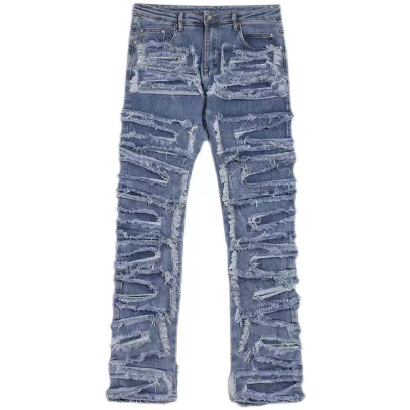 Washed Cat Beard Harlan Patch Jeans Men's Distressed Skinny Pants